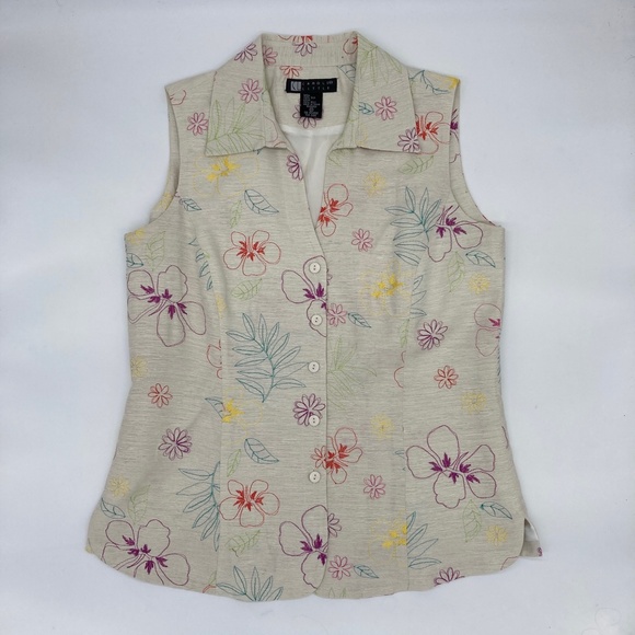 Carole Little Tops - Vintage Carole Little Sleeveless Embroidered Silk Button Down Top, Size Medium